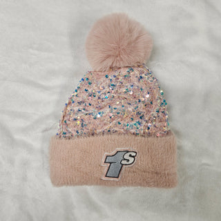 Pink Sequin Pom Beanie