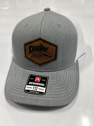 Grey/White SnapBack Hat with Leather Patch